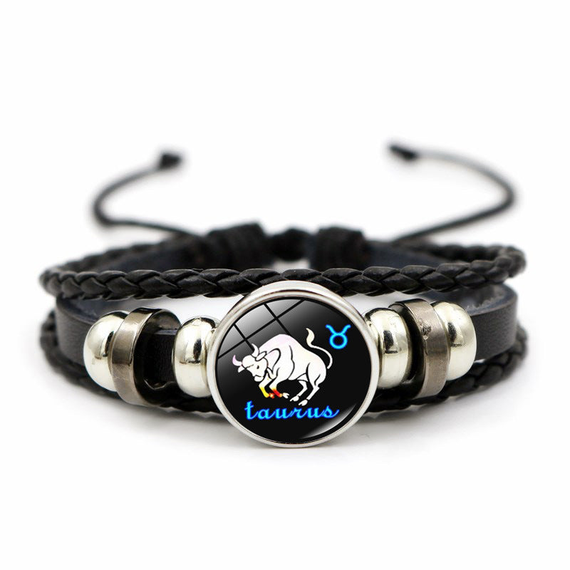Brazalete de cuero de cuero de piedra de tono de horóscopo de horóscopo al por mayor
